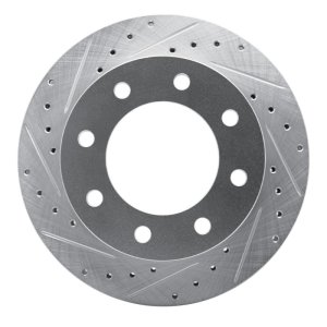 Cadillac DeVille Brake Rotor (1) - Front Left - R1 Concepts - Drilled & Slotted - Silver - `99-`20